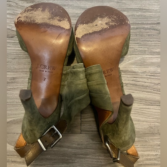 Jcrew Suede Leather Nicole Heels Sandals Peep Toe Slingback Green 7 - Picture 6 of 8